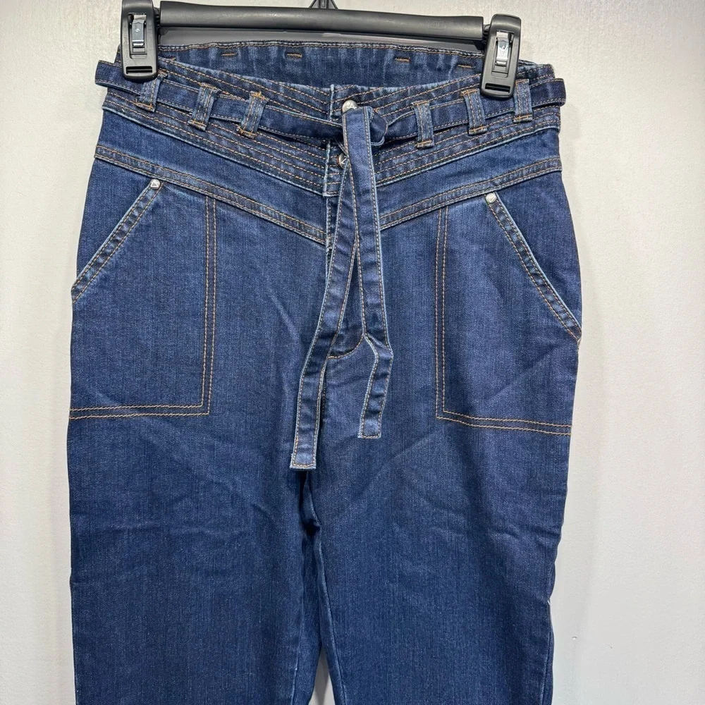 Some Days Lovin Orion High Waist Flare Jeans Fringed Dark Wash Tie Belt